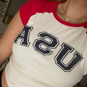 Red and White USA Graphic Women's Top